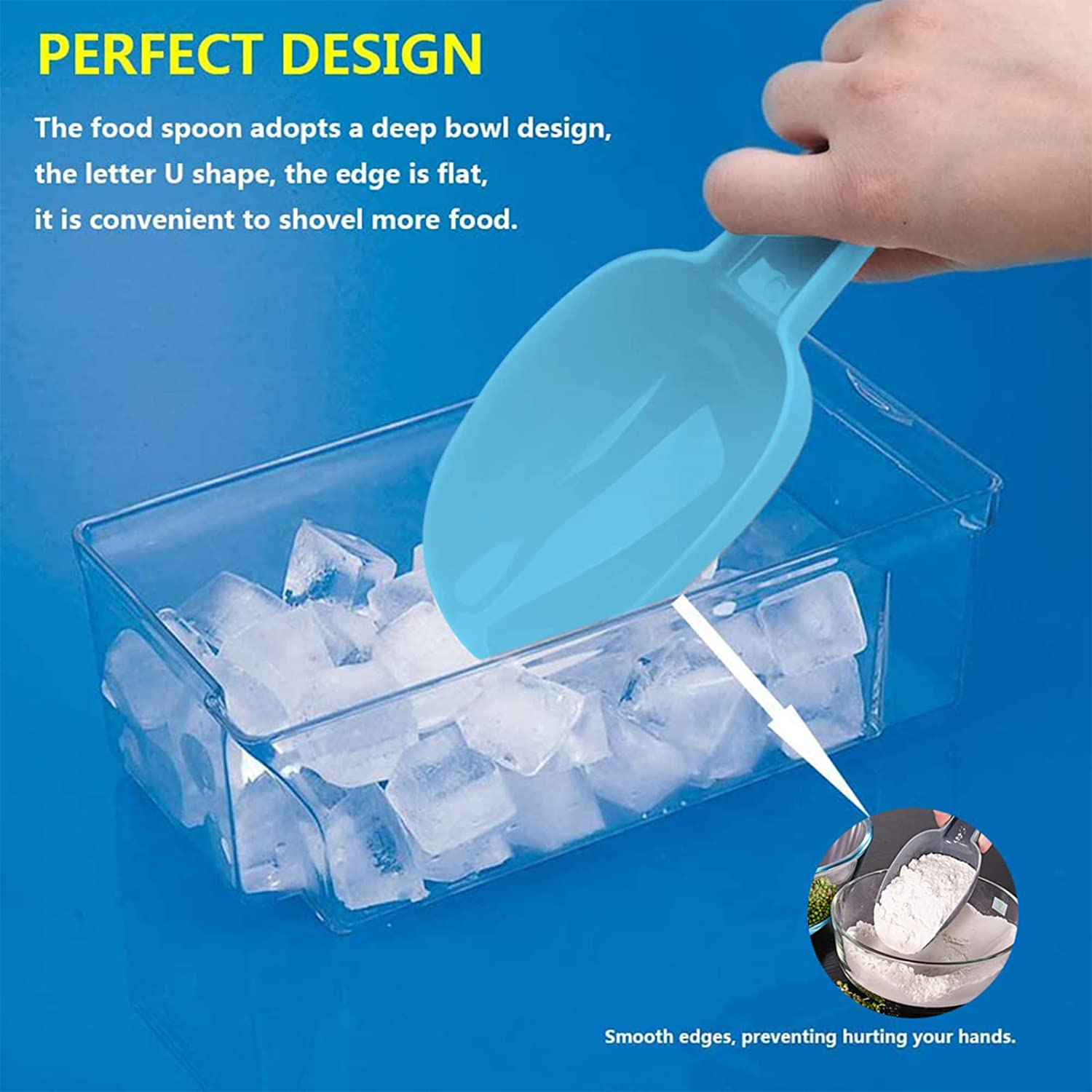 Ice Scoop Set of 3,Multi Purpose Plastic Kitchen Scoops Canisters,Ice Scooper for Freezer,Rice,Canisters,Flour,Dry Foods,Candy,Pop Corn,Coffee Beans and Pet Food - Gray+Blue+Light Blue image number 5