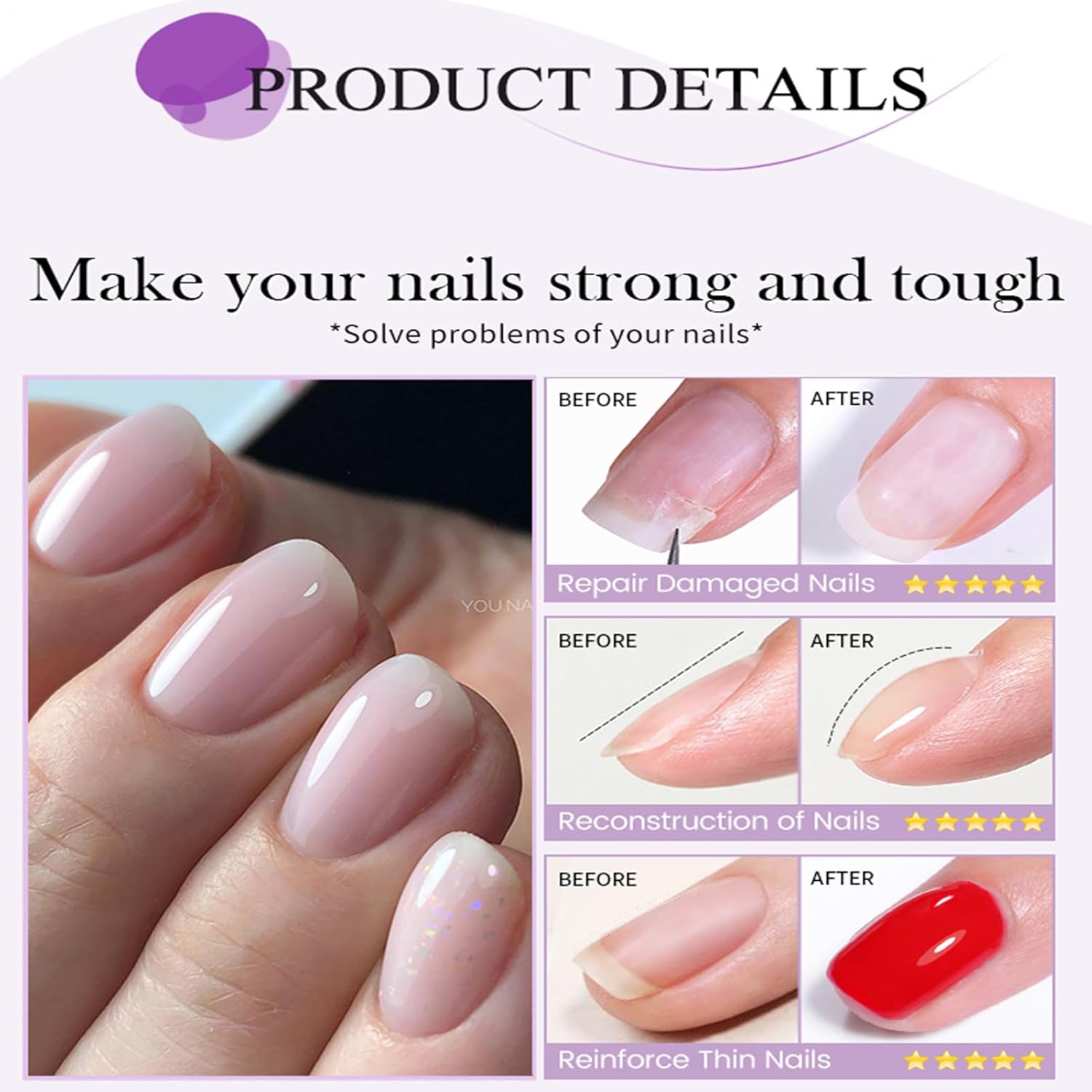 Lmyit Fiberglass Gel for Nails,Clear Fiber Glass Rubber Base Gel Nail Polish - Transparent Soak off Manicure Pedicure Accessories for Home Outdoor Indoor Professional Beauty Salon image number 2