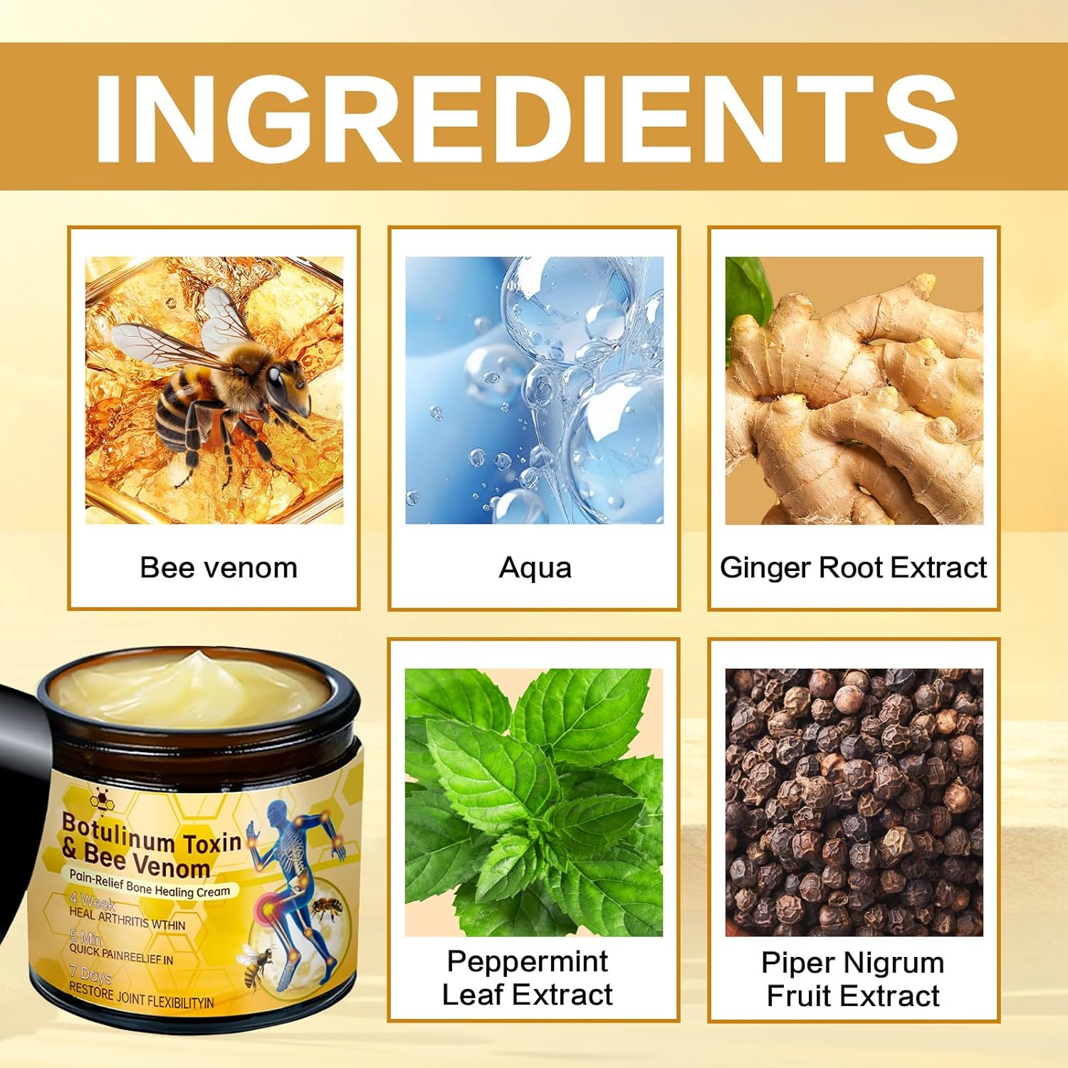 Botulinum Toxin & Bee Venom Cream Australia for Back, Neck, Hands, Knee(60G/1Pc) image number 3