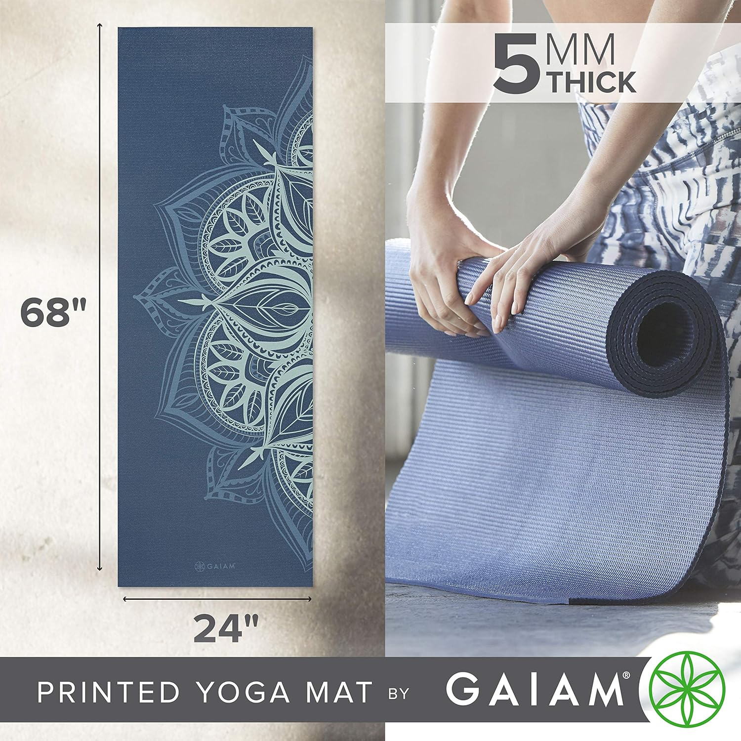 Gaiam Yoga Mat - Premium 5Mm Print Thick Non Slip Exercise & Fitness Mat for All Types of Yoga, Pilates & Floor Workouts (68" X 24" X 5Mm) - Cool Mint Point image number 2