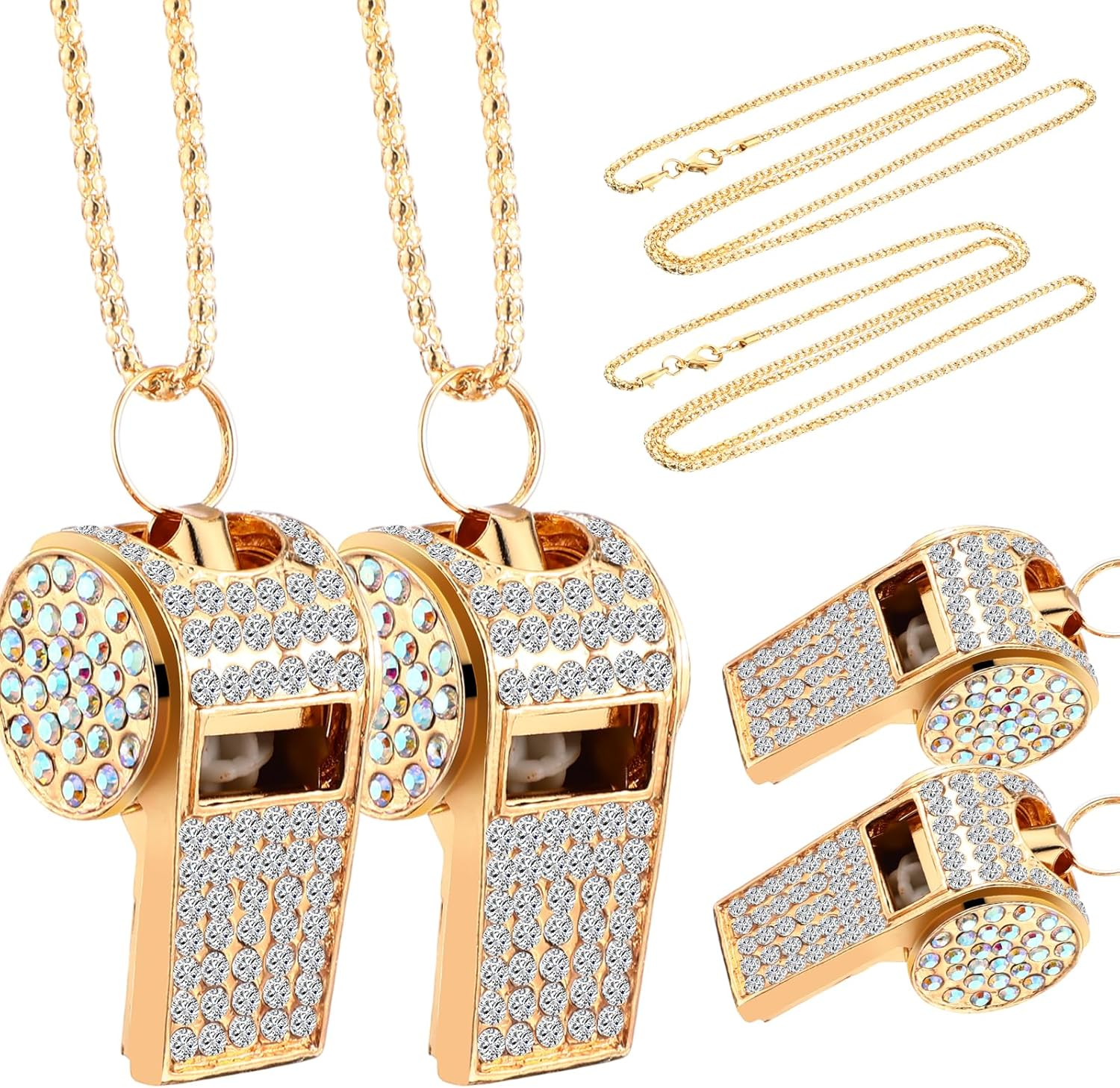 Winnerwhy 2 Pack Bling Whistle Crystal Rhinestone Whistle, Metal Whistle with Glitter, Shining Whistle with Chain for Adult Captain Referee Coach Teacher Basketball Training Gifts