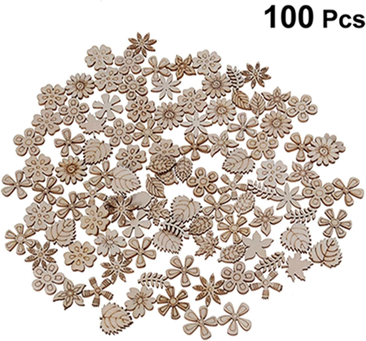 100 Pcs Unfinished Wooden Flower Wood Slice Leaf Pattern Wood Cutouts Pieces Mini Wooden Handmade Crafts Decoration, Craft Supplies image number 2