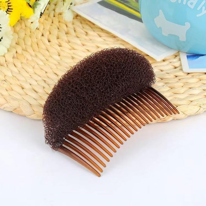 2 Pieces Brown Soft Foam Hair Clips Hair Comb Braid Tool Styling Accessories Base Inserts Bump up Hair Pads Styling Stick Bun Maker Braid Tool Hair Clips Bun Crown Shaper image number 3