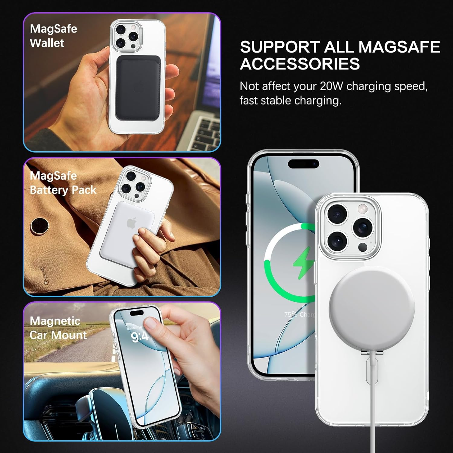 DOMAVER Magnetic for Iphone 16 Pro Max Case with 360&deg; Rotatable Ring Stand, Compatible with Magsafe, Military-Grade Drop Protection, Slim Shockproof Phone Case for Iphone 16 Pro Max 6.9", Clear image number 2
