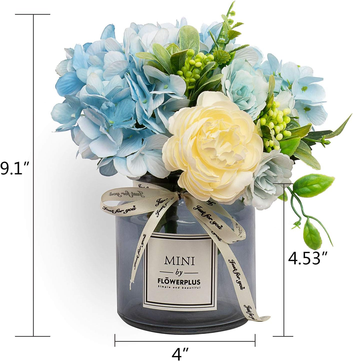 Artificial Flowers with Vase, Hydrangea Hand Bouquet and Vase, Ins Style Artificial Flower Set, Suitable for Living Room, Dining Table, Office, Wedding, Hotel Banquet Home Decoration. (Blue) image number 2