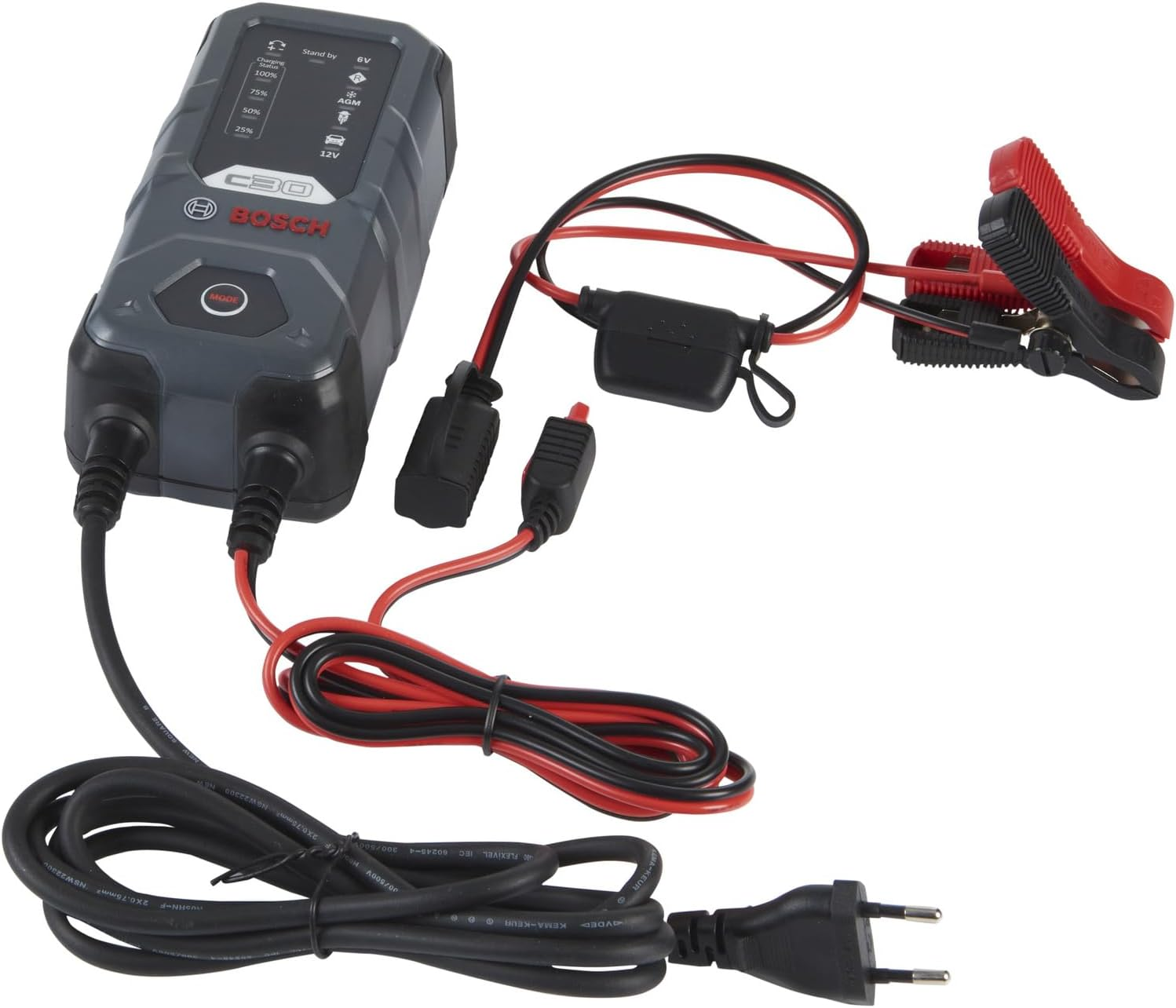Bosch C30 Battery Charger, 3.8 Amps with Trickle Charging - for 6V/12V Lead-Acid, EFB, Gel, AGM and SLI Batteries, Comes with AU Style Plug
