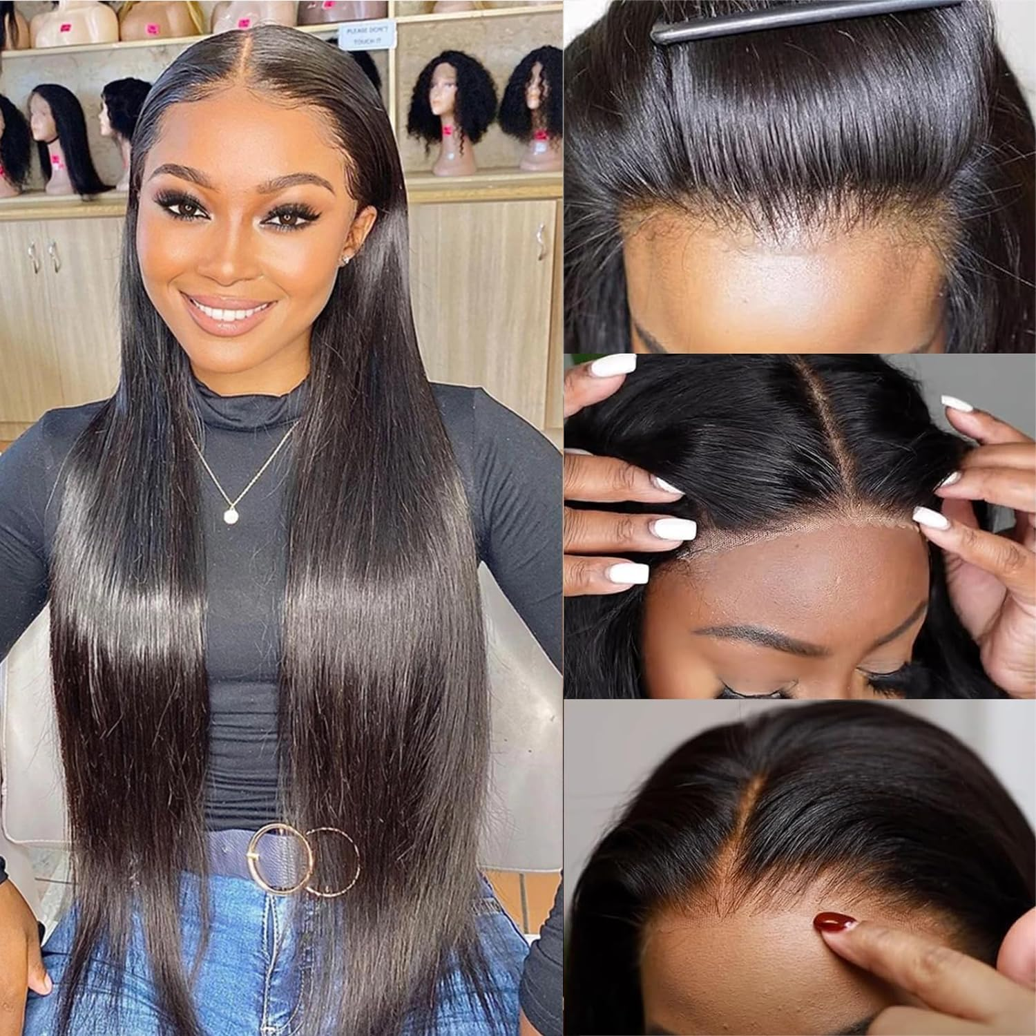 220% Density Lace Front Human Hair Wigs for Black Women, Glueless Human Hair Wigs with Natural Hairline 16 Inches image number 2