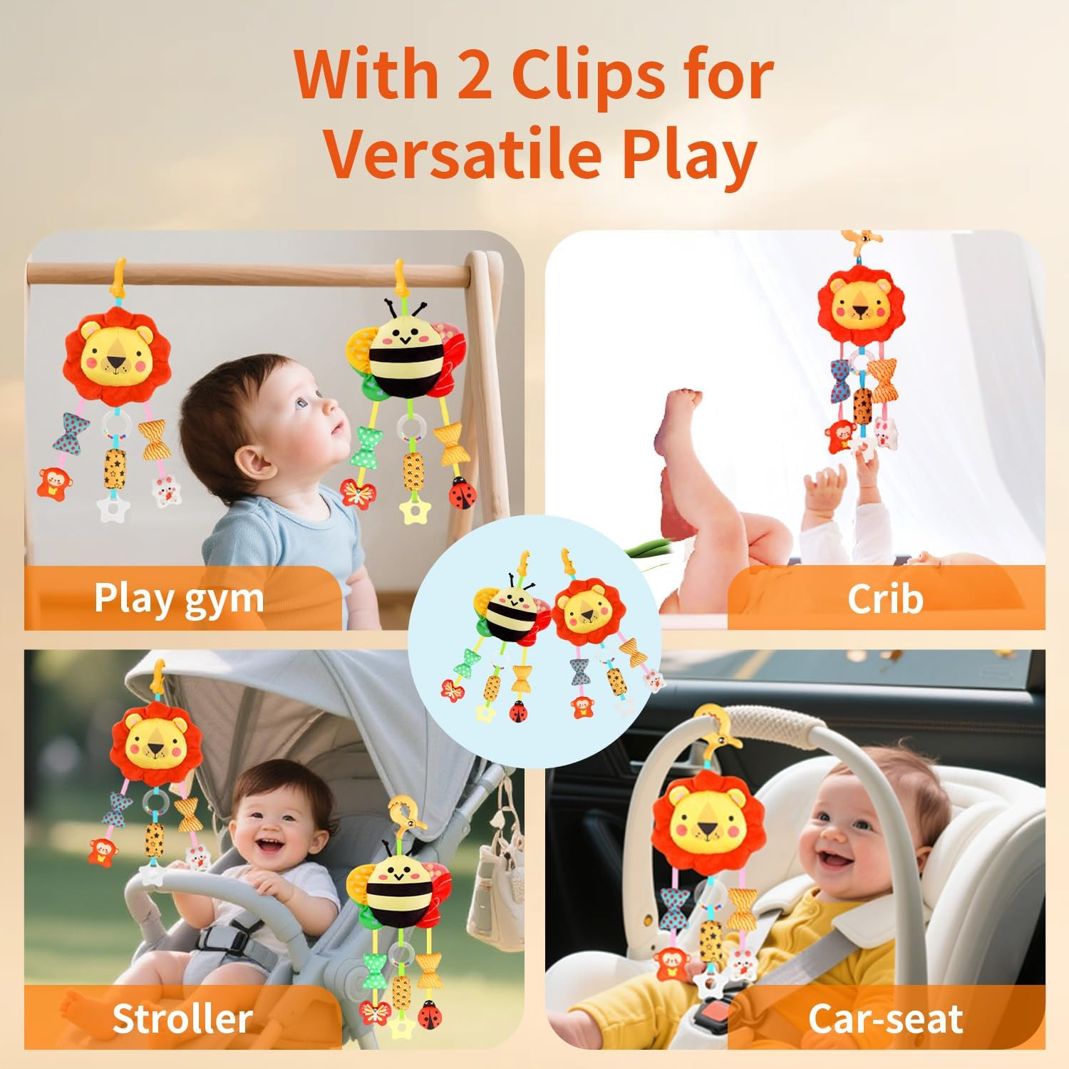 Baby Toys for 0 3 6 9 12 Months, Plush Animal Sensory Hanging Rattle,Newborn Interactive Soft Toys for Baby,Car Seat Stroller Hanging Toys Infant Boy Girl image number 1