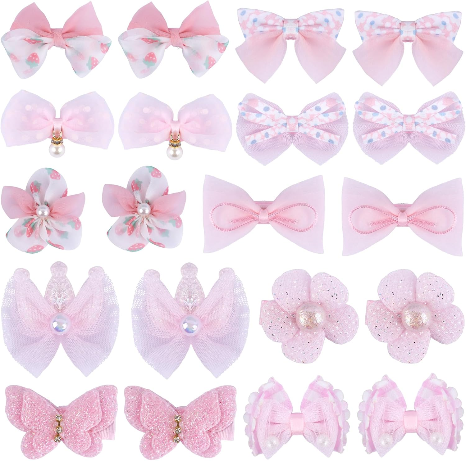 ANNASAMDO Pack of 20 Cute Bow Hair Clips for Girls - Economy Pack with Pink Flowers, Beads & Colourful Hair Accessories image number 4