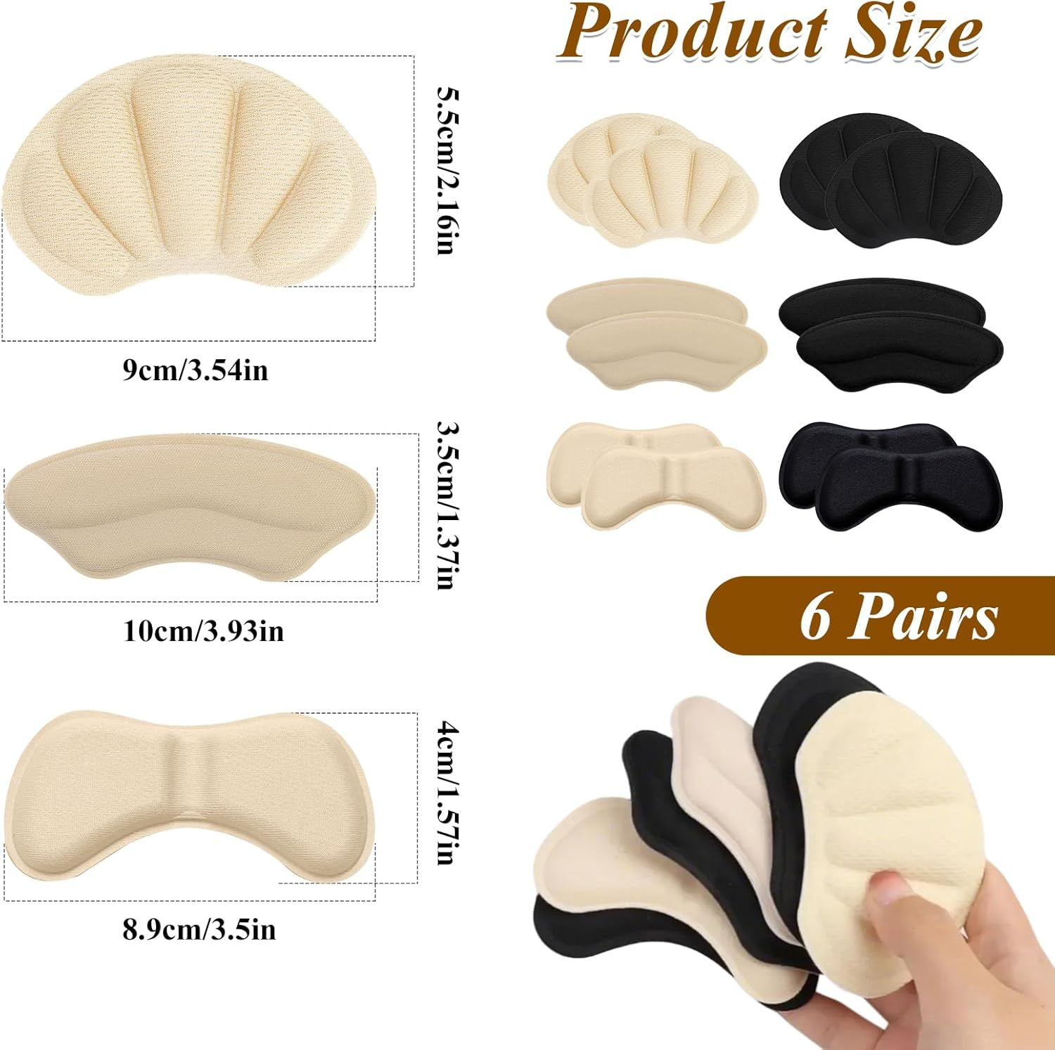 Essencenest Heel Cushion Pads, Leather Grips Inserts for Shoes Too Big, Adhesive Pads for Men/Women, Anti-Slip Heel Liners to Relieve Blisters & Pain in Loose Shoes (6 Pair) image number 3