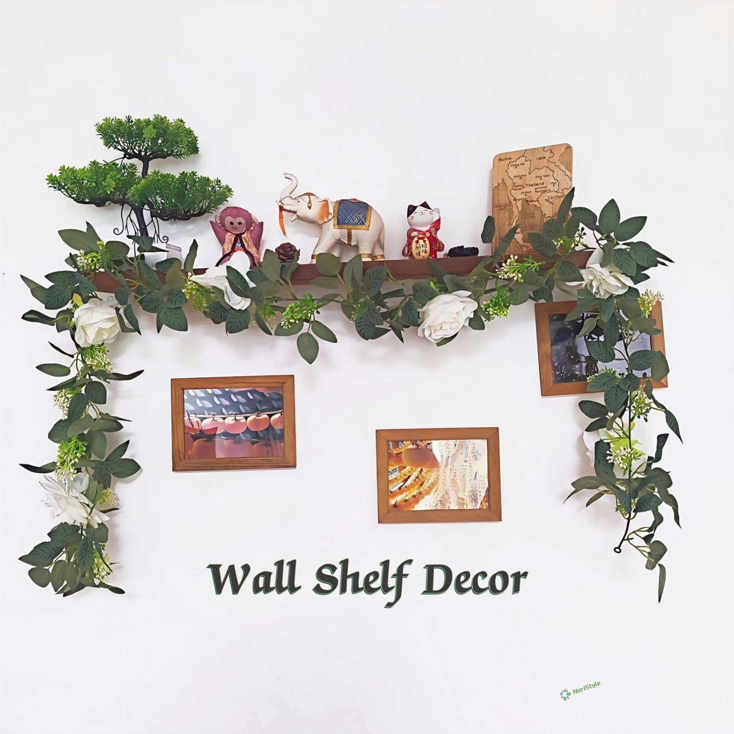 Artificial Flower Garland for Wedding Decor, 2 Packs Silk Artificial Green Hanging Vines with White Flowers for Home Wedding Bridal Shower Indoor Outdoor Garden Party Decorations