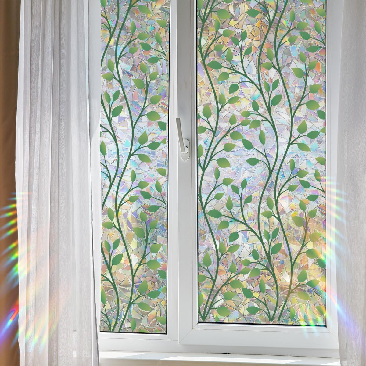 Window Stained Glass Film, Stained Glass Window Film, Window Privacy Films, Rainbow Glass Decals Stickers, Sun Blocking Window Clings for Home Office Living Room Window Door Decor (Leaves) - Leaves image number 4