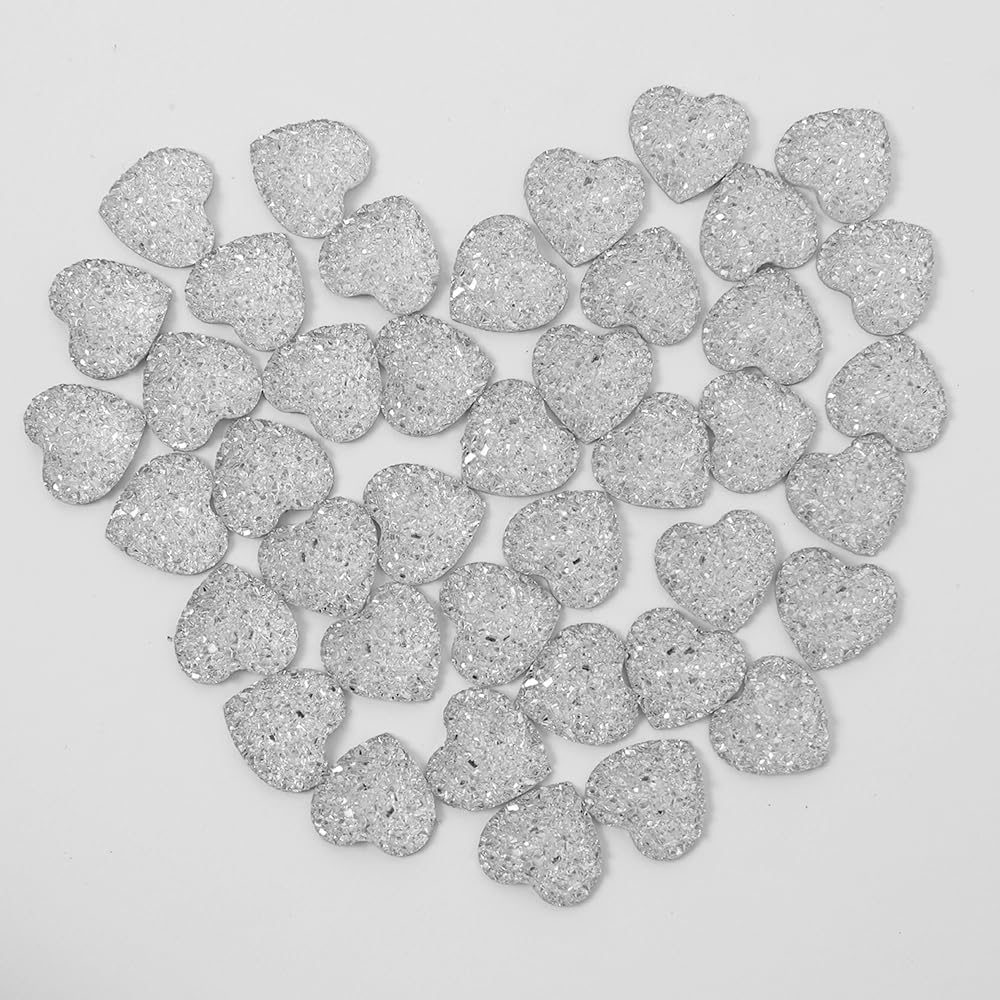 40PCS 14Mm Silver Heart Flatback Rhinestones - 1.5Mm Thick Heart Shape Resin Crystal Diamante with Adhesive Backing, Festival Embellishments for Nail Art, Face Decor, Embellishments for Crafts(Silver) - Black image number 4
