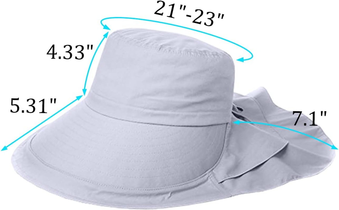 29 IYEBRAO Pack of 2 Women'S Sun Hats with Neck Protection UV Protection Wide Brim Ponytail Summer Hat UPF 50 Adjustable Beach Fishing Hat Garden Outdoor Hat - Pack Of 2 Black And Light Grey image number 6