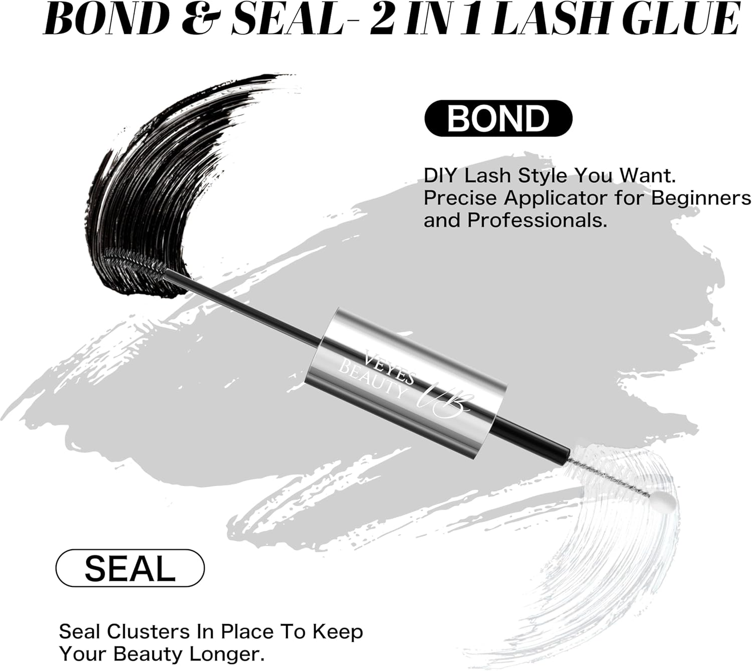 VEYESBEAUTY Lash Bond and Seal Waterproof 2 in 1 Cluster Lash Glue for Eyelash Extensions Long Lasting Strong Hold Individual Eyelash Glue for DIY Lash Extensions Self Use at Home 7Ml+7Ml image number 2