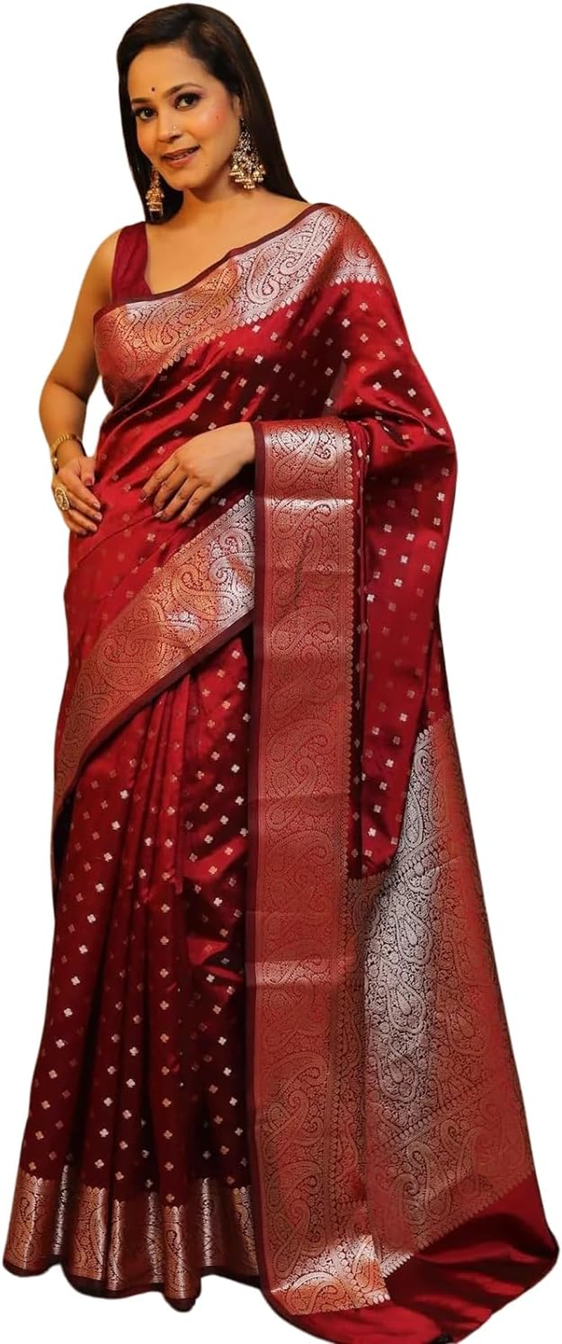 C J Enterprise Women'S Pure Banarasi Silk Saree Kanjivaram Style Saree with Blouse Piece for Wedding (Keributti)
