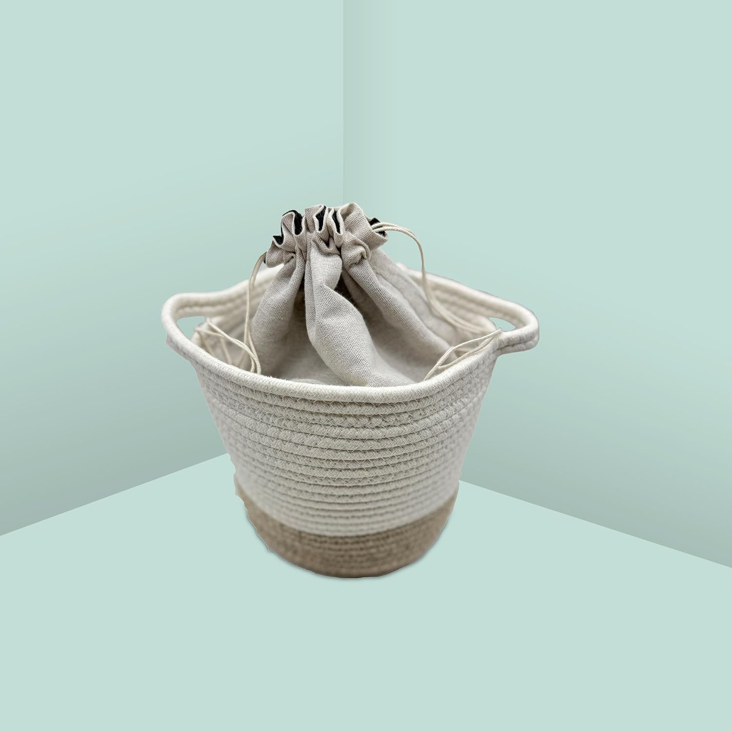 Relaxdays Potato Storage, 3-Pack, Potato Bags with Handles, Cotton & Polyester, Different Sizes, White/Beige image number 2