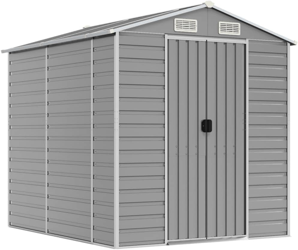 Vidaxl Garden Shed/Outdoor Metal Storage for Firewood and Tools - Brown Galvanised Steel with Ventilation, Door Handles, and Sloping Roof - 191X130X198 Cm