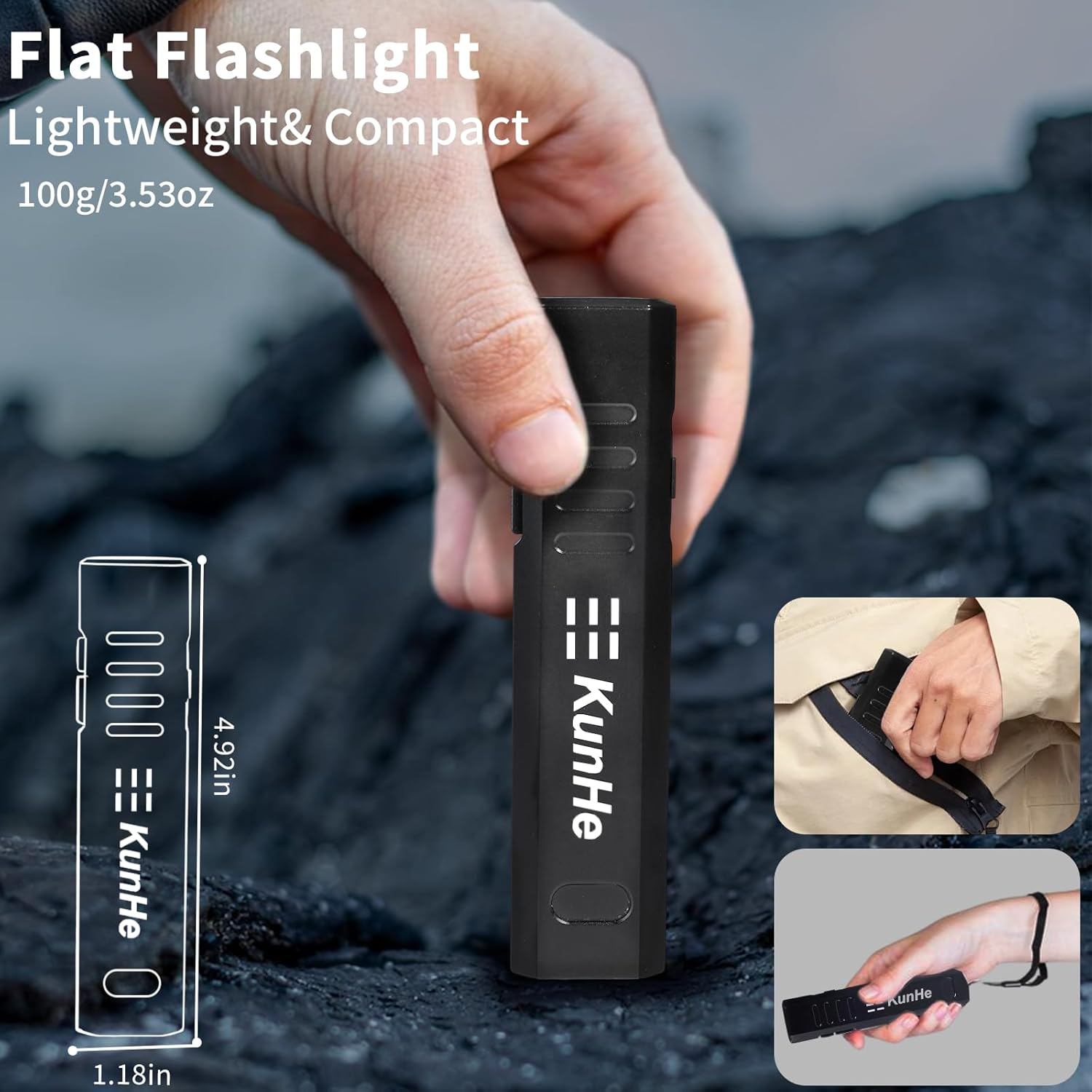 Kunhe USB Torch LED Rechargeable Flat Handy 800 Lumen Flat Torch with Magnet, 1200 Mah Battery, 4 Modes, Perfect as an EDC Mini Light for Everyday and Emergency Use image number 3