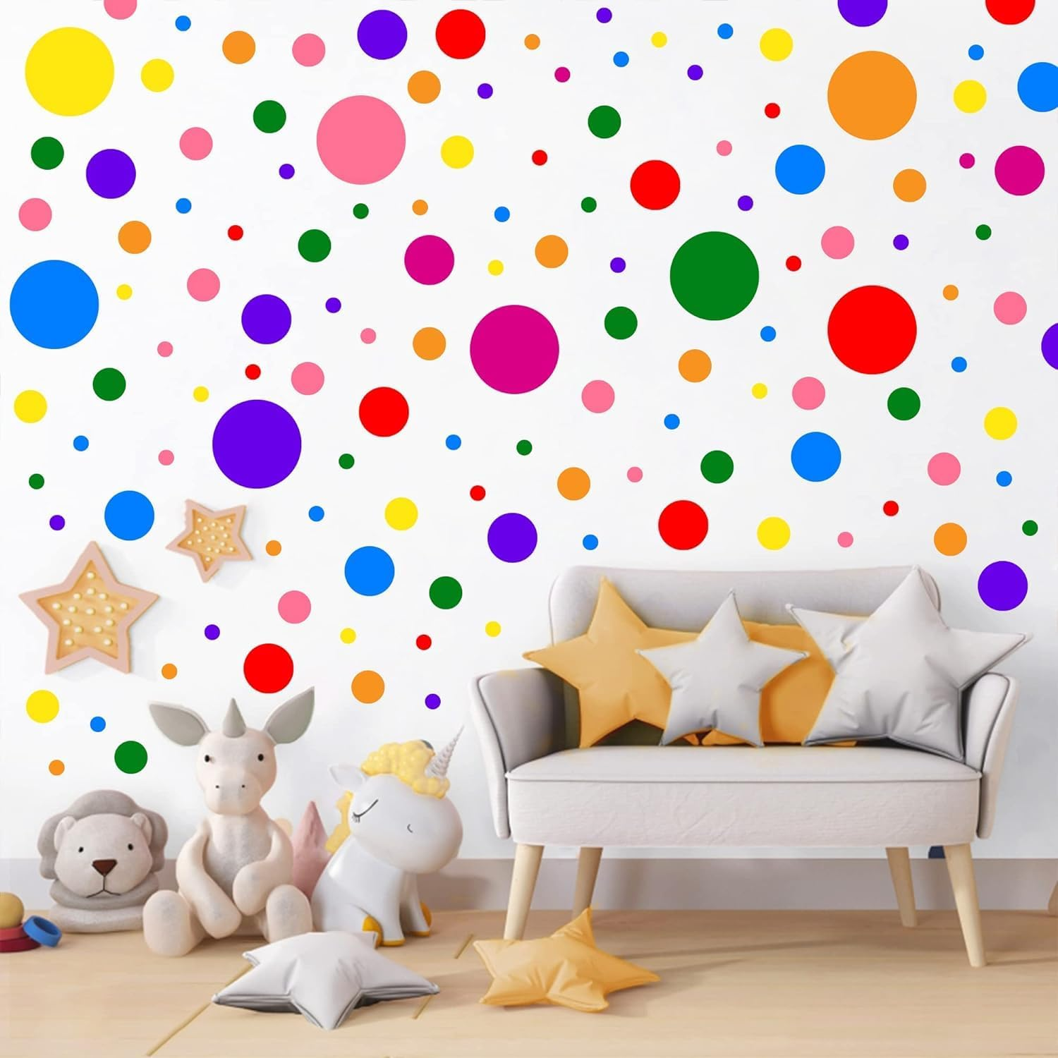 1240Pcs Polka Dot Wall Decals Colorful Boho Wall Decal Peel and Stick Kids Wall Decals Removable round Circle Rainbow Wall Stickers for Girls Baby Playroom Nursery Classroom Bedroom Living Room Decor image number 1