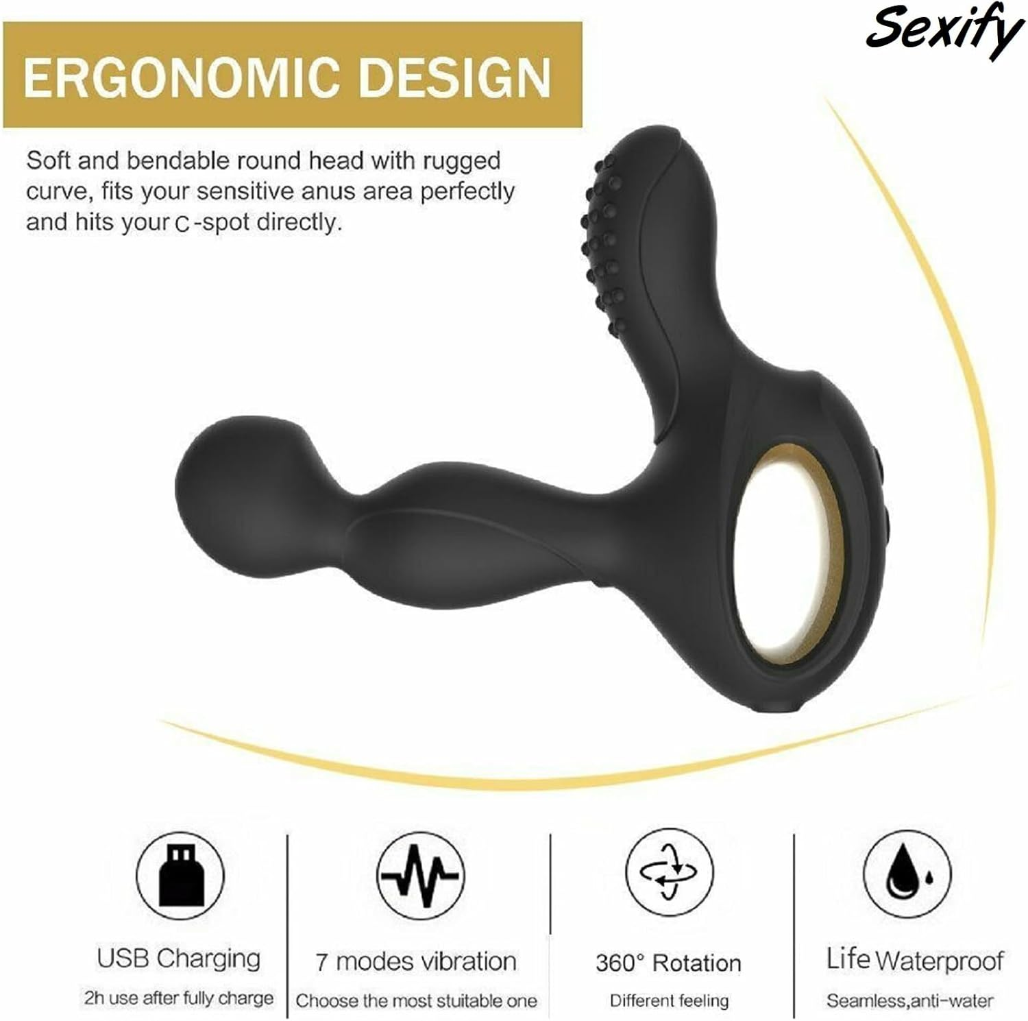 360&deg; Rotating Vibrating Anal Plug, G-Spot Anal Butt Plug Dildo Sex Toy for Men Vibrator Stimulator with Powerful Modes, Prostate Massager Anal Vibrator Remote Control Adult Sex Toys image number 6