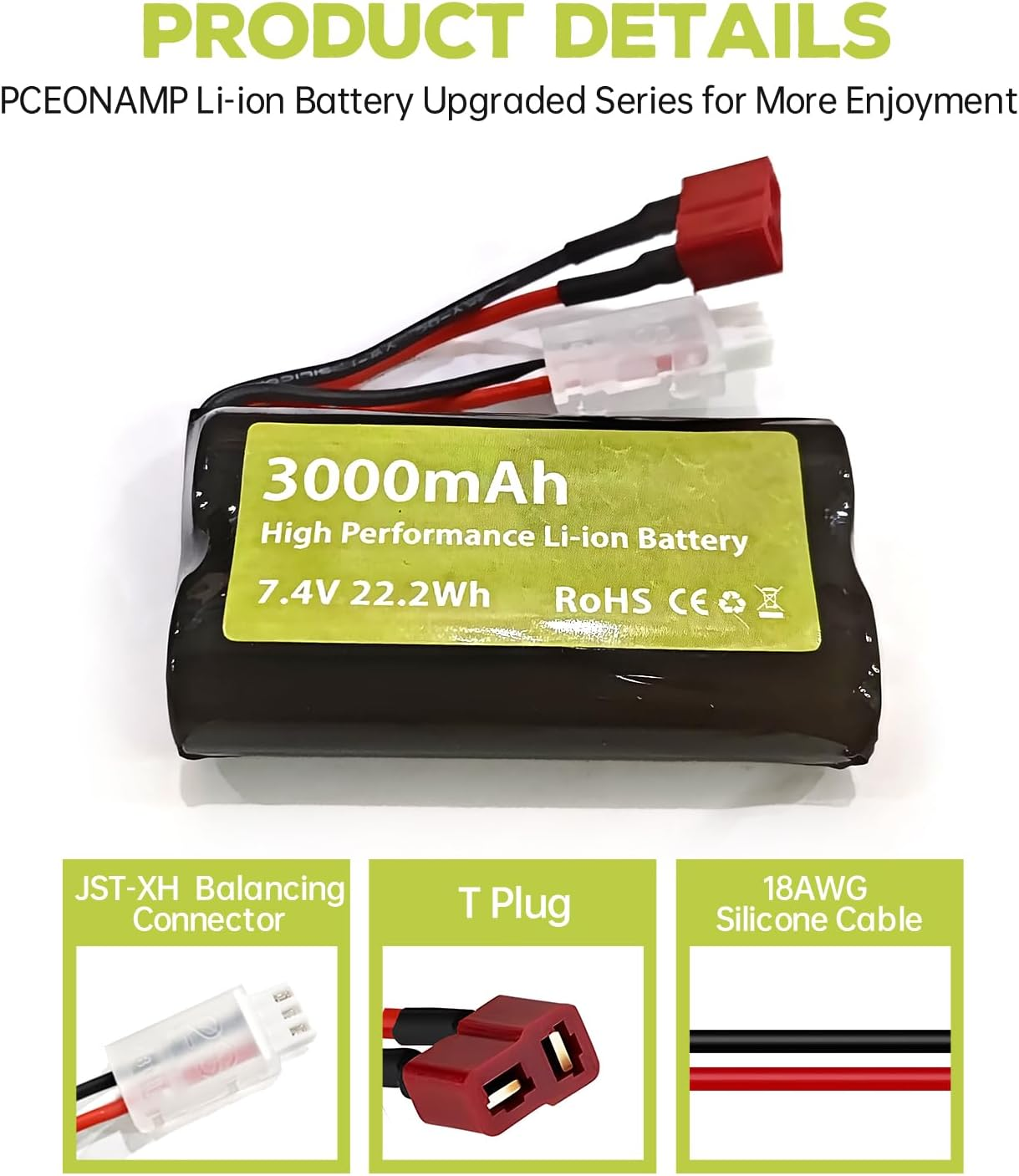 Fytoo 2PCS 7.4V 3000Mah 15C 2S Li Ion Battery with T-Type Plug and 2In1 Charger for Wltoys 12423 MJX 14301 14302 14303 H16PL High-Speed RC Cars 1/10 1/12 1/16 Ratio RC Car Trucks RC Ship image number 5