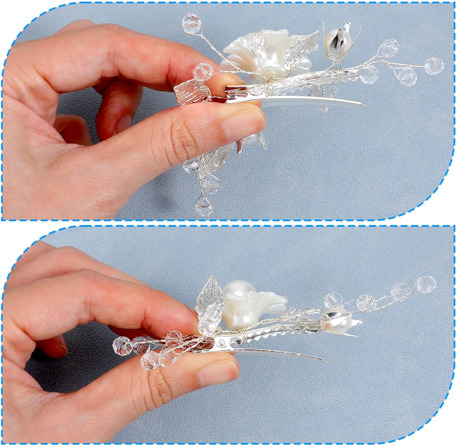 Flower Hair Clips for Women, 2PCS White Flower Clips Silver Leaf Vine Floral Girl Hair Accessory, Pearl Hair Accessories for Brides and Wedding Women image number 5