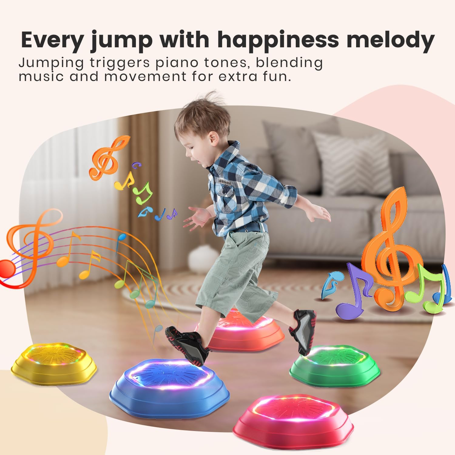 Holyton Music Light up Stepping Stones for Kids,5 Pcs Sensory Toys Balance Board,Encourage Toddler Balance Stones,Toddler Toys for Ages 3 4 5 6 Years Old,Indoor & Outdoor Play image number 6