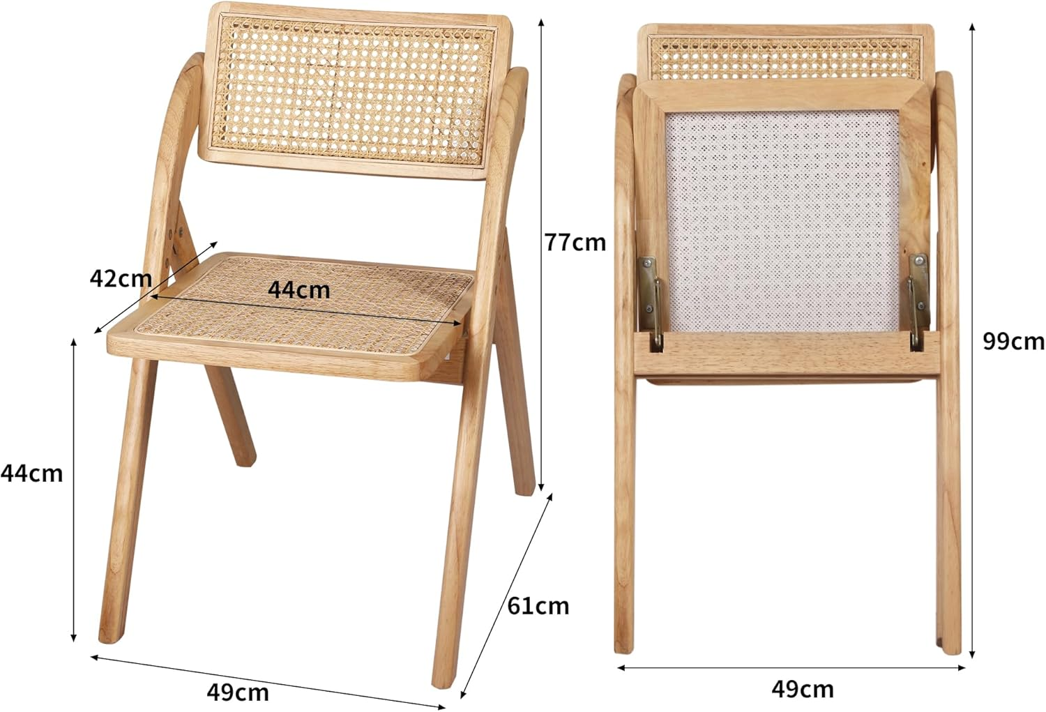 LEVEDE Wooden Dining Chairs, Set of 2 Reading Seating with Breathable Rattan Seat, Casual Cafe Chairs for Indoor Outdoor, Home Furniture for Dining Room, Living Room, Camping, Courtyard (Color Oak) image number 6