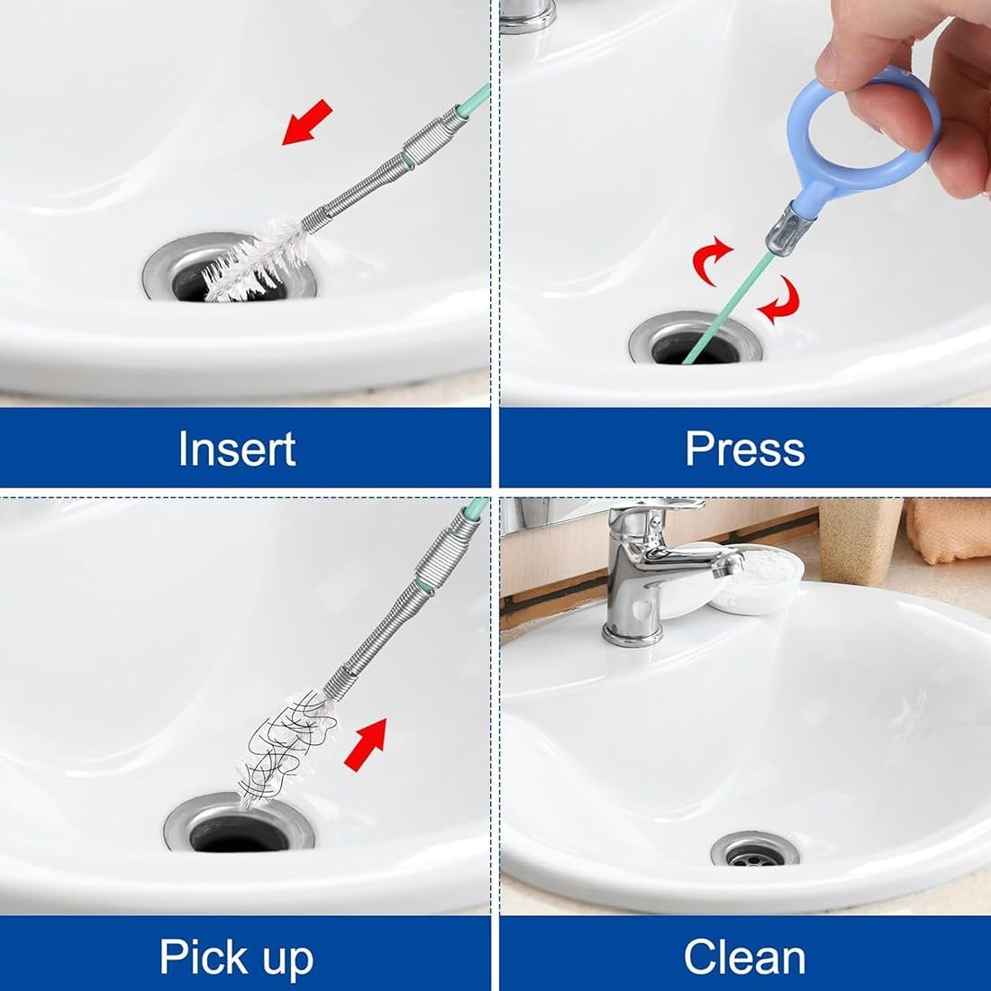 JYNXOR Spiral Drain Cleaner, Pack of 4 Pipe Cleaning Spirals, 90 Cm Drain Cleaner and Hair Catcher, for Bathtub, Sewerage, Sink, Kitchen, Bathroom image number 1