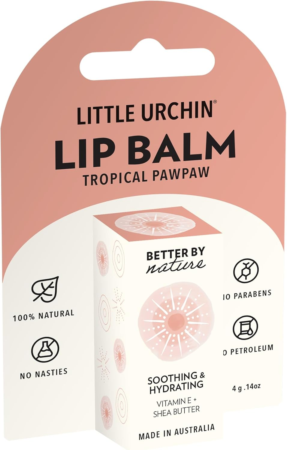 LITTLE URCHIN 100% Natural Lip Balm Tropical Pawpaw 4G &ndash; Lip Care with Beeswax, Coconut Oil, Shea Butter & Vitamin E &ndash; Ultra-Hydrating & Nourishing Lip Moisturiser | Australian Made image number 4
