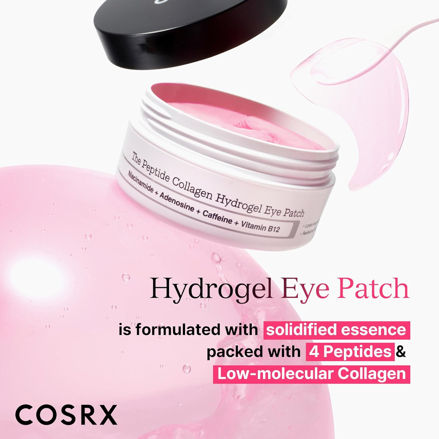 COSRX Peptide Collagen Hydrogel Eye Patch, 60 Patches, under Eye Patches for Puffy Eyes and Dark Circles with Caffeine, Korean Skin Care image number 5