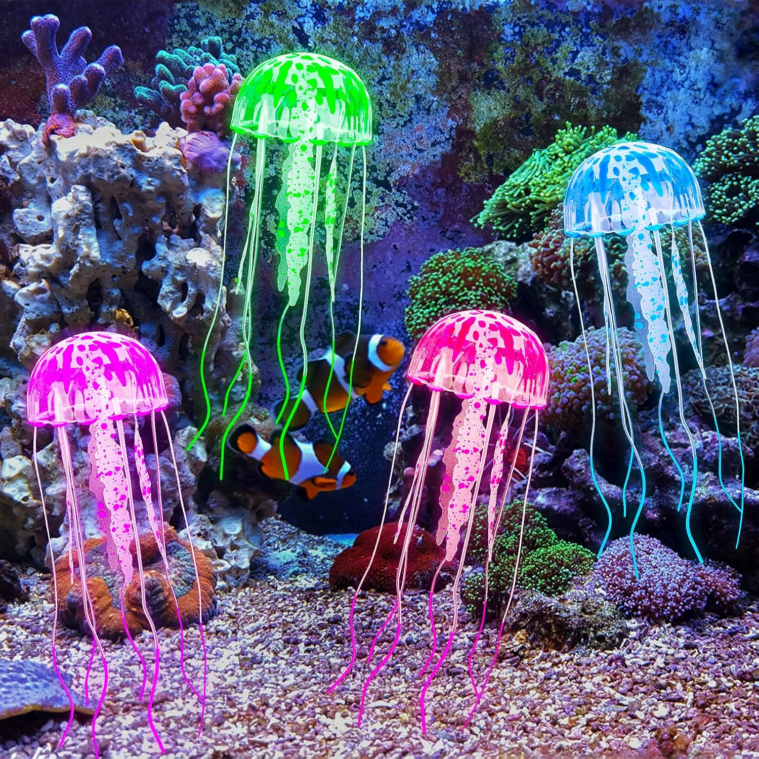 Giantree Aquarium Decorations, 4 Pcs Colorful Jellyfish Ornament with Luminous Effect Luminous Aquarium Decorations Fish Tank Ornament for Various Aquariums image number 4