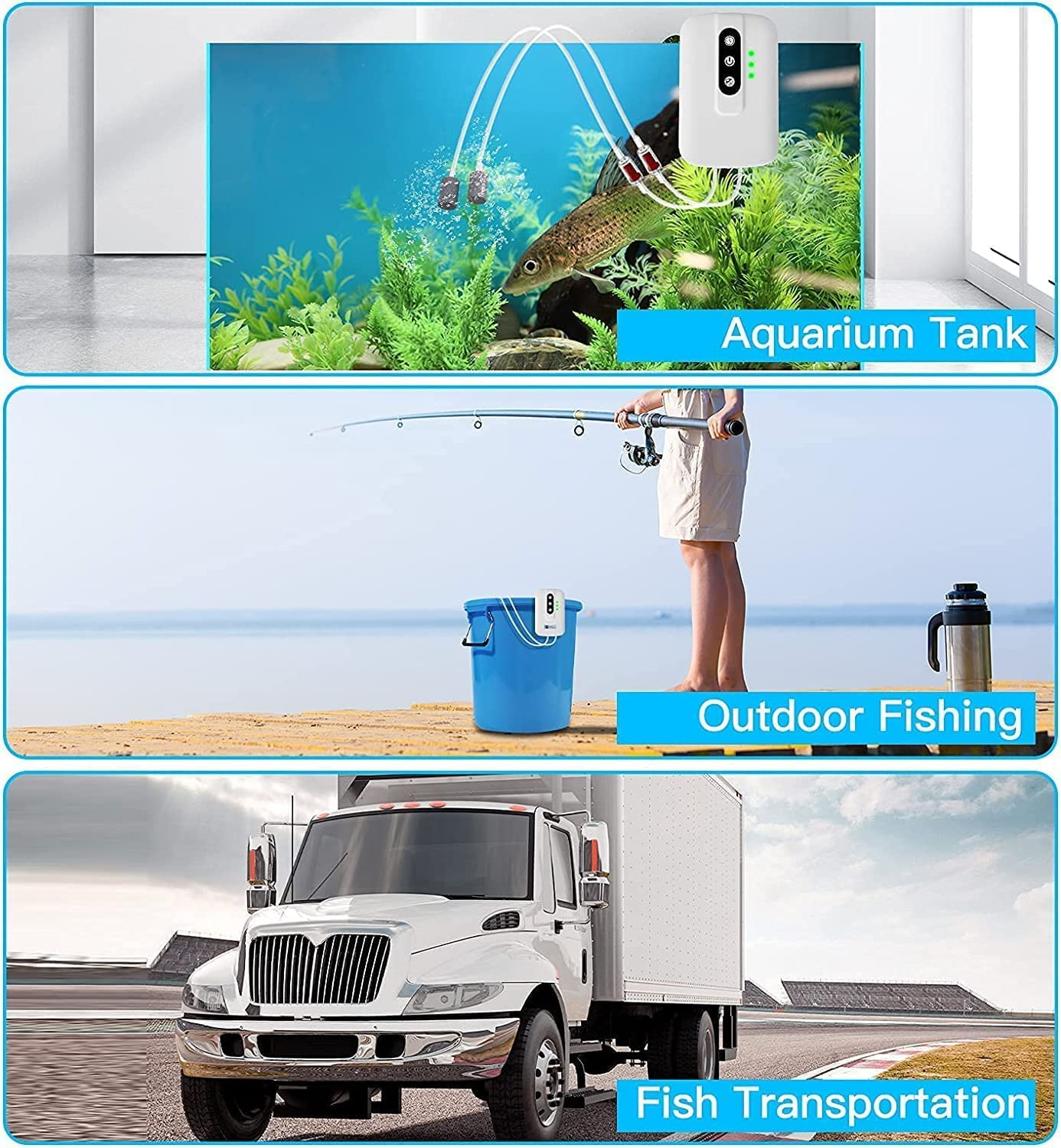 Aquarium Air Pump, Whisper Aerator, for Fish Tank up to 60 Gallons, USB Rechargeable Aquarium Bubbler Aerator for Fishing Seafood Transportation Hydroponic Systems image number 6