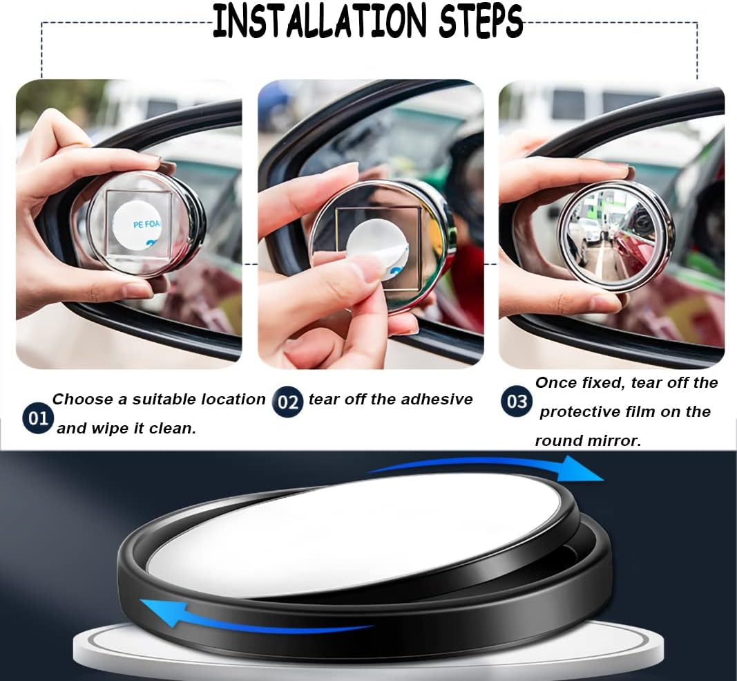 4 Pack Blind Spot Mirrors or Cars, 2 Inch round HD Glass Frameless Convex Wide Angle Side Rear View Mirror with ABS Housing Rhinestone Sticker for Most Cars Mirrors Accessories image number 1