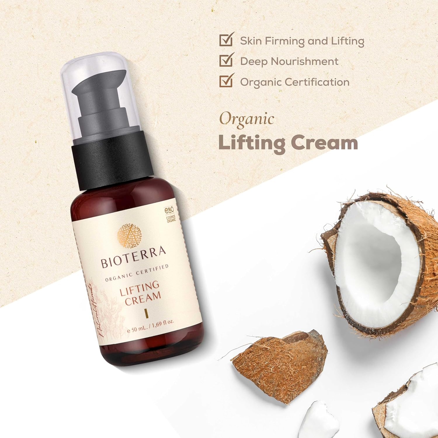 BIOTERRA Collagen Booster Lifting Cream &ndash; Face Moisturiser with Donkey Milk & Aloe & Coconut Oil - Anti-Aging Skin Tightening Cream to Reduce Wrinkles - 100% Natural Firming Face Cream for Smooth & Youthful Skin - Day and Night Skincare for All Skin Types - Dermatologist Tested (50Ml) image number 2