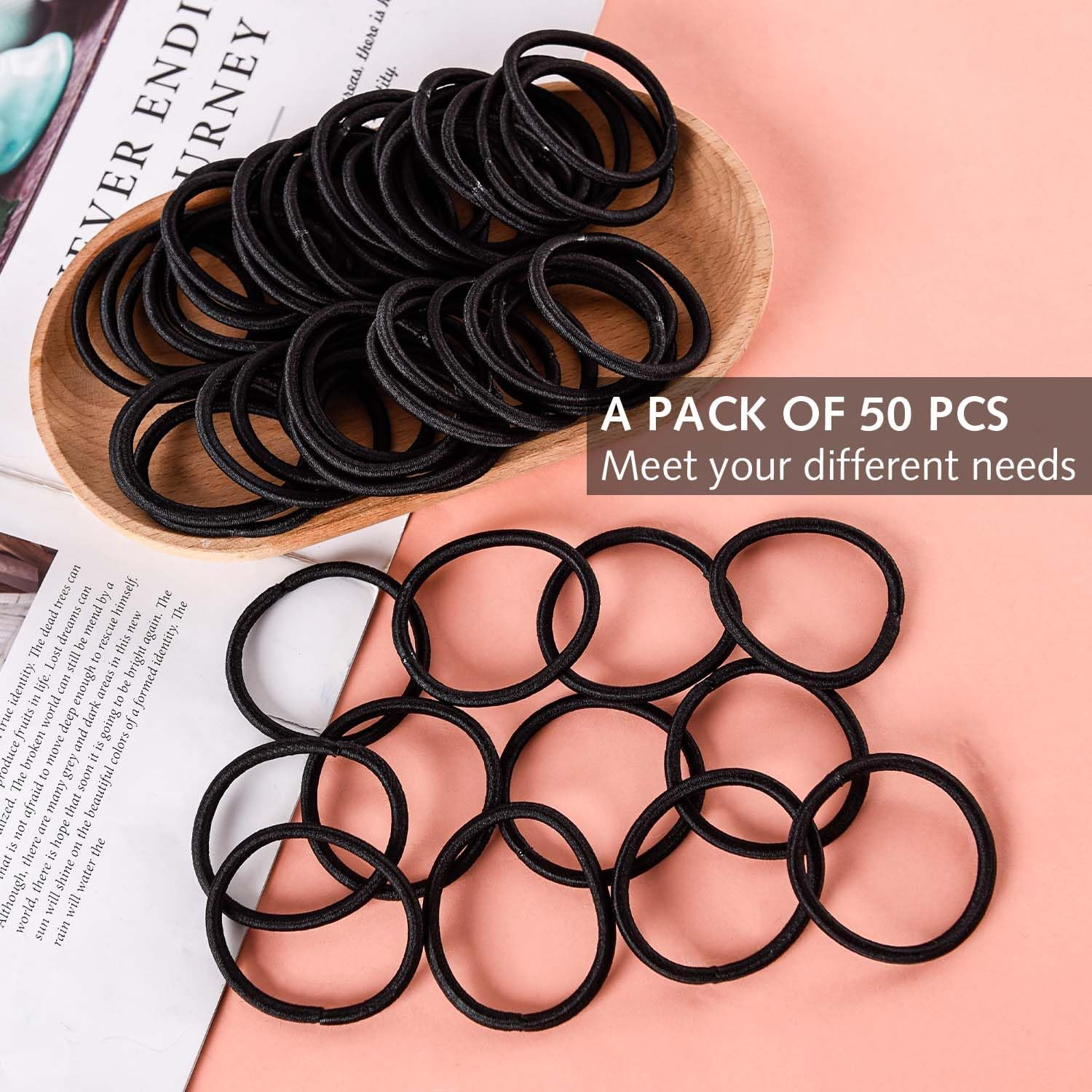 Elastic Hair Bands, Ponytail Holder, Large Hair Bobbles without Metal, Gentle Rubber Bands for Women, Men, Girls, Children, Suitable for All Hair Types and Hairstyles, 50 Pieces image number 3