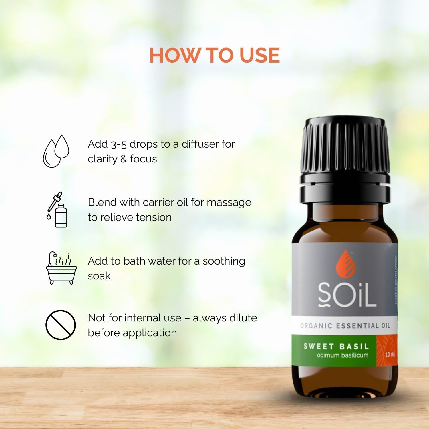 Soil Organic Basil Essential Oil, Essential Oil Diffuser, Versatile Applications, No Animal Testing, Parabens, Petro-Chemicals, Synthetic Colours, or Synthetic Fragrances, ECOCERT Certified, 10Ml image number 3