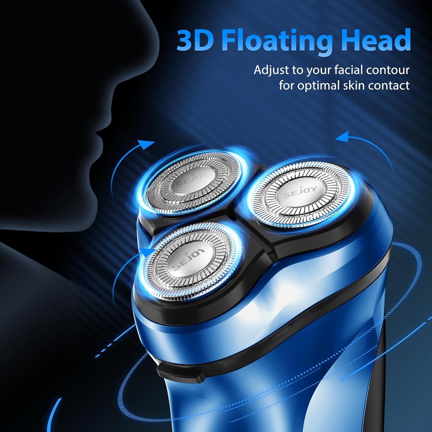 Sejoy Electric Razor for Men,Electric Shavers for Men,Face Shaver, Cordless Washable Rechargeable Shaving Machines,Pop up Trimmer for Travel Home, LED Display,Fast Charging,Azure image number 6