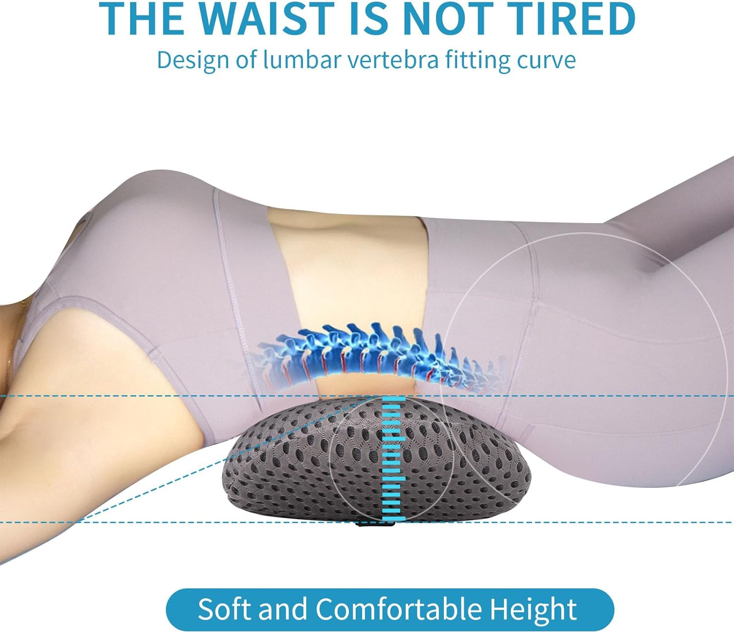 Fiabgum Lumbar Support Pillow - Back Pillow for Low Back Pain Relief,Ergonomic Streamline Car Seat,Breathable & Detachable & Washable,Office Chair, Recliner and Bed (Gray) image number 2