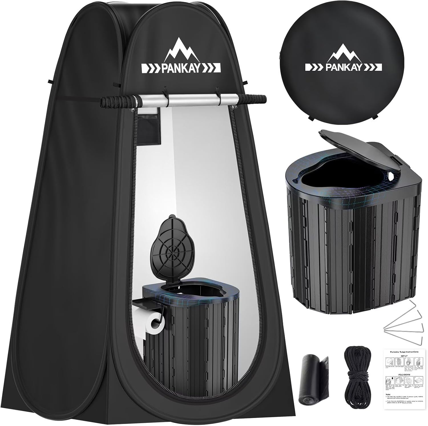 Pankay Camping Toilet with Pop up Privacy Tent, X Large Portable Toilet Potty for Adults, Outdoor Camping Shower Tents Changing Room, Instant Pop Up, Washable Foldable Camp Toilet Kit with Carry Bag image number 2