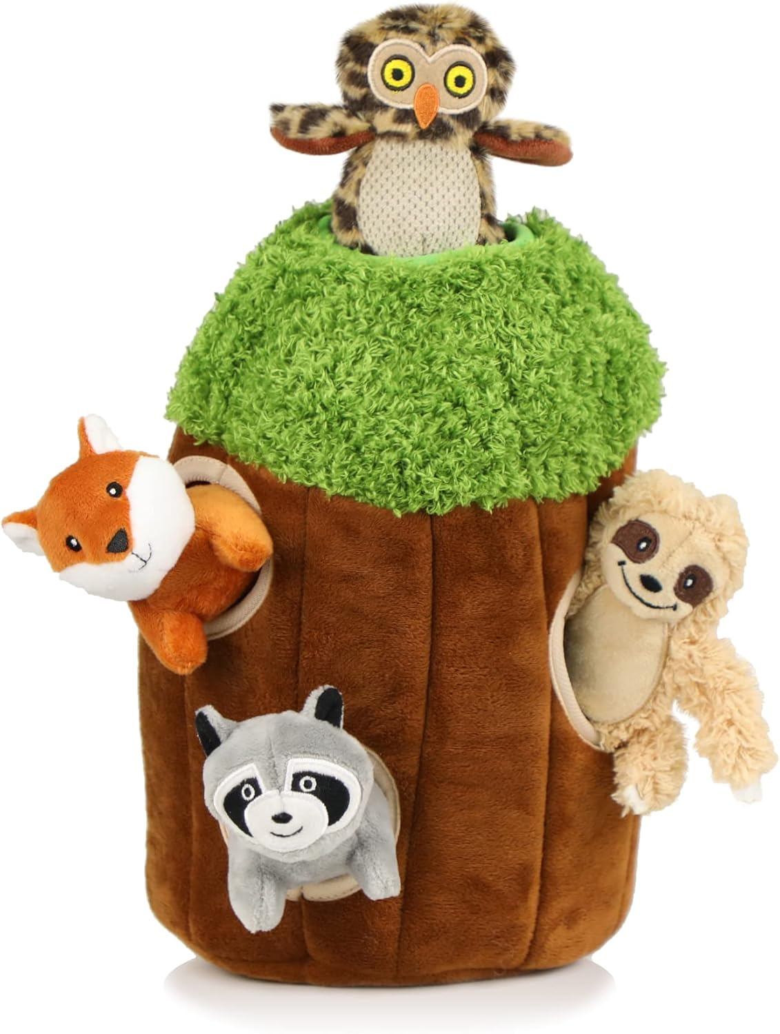 Okegztoa Hide and Seek Dog Puzzle Puppy Toys, Interactive Squeaky Plush, Stuffed Toys for Dogs, Small Size(Sheep, Panda, Forest Animals) (Tree Hole Mix Medium) image number 3