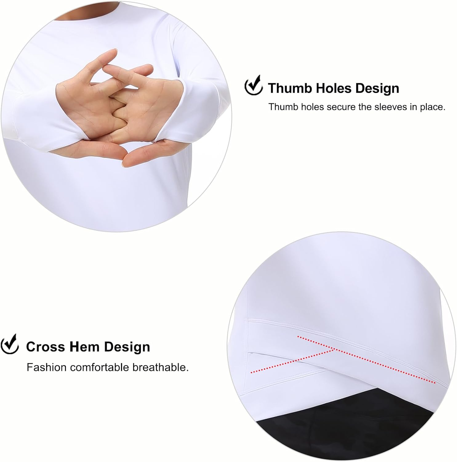 THE GYM PEOPLE Women'S Long Sleeve Compression Shirts Workout Tops Cross Hem Athletic Running Yoga T-Shirts with Thumb Hole image number 4