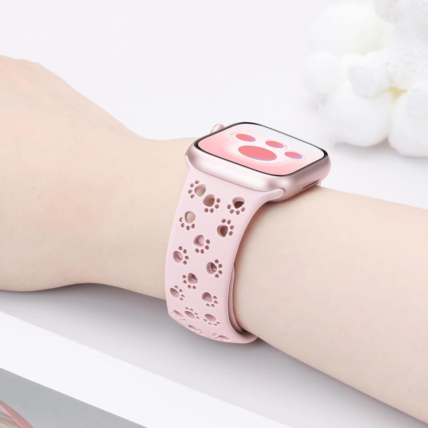 Ocaer Compatible with Apple Watch Strap 49Mm 46Mm 45Mm 44Mm 42Mm 41Mm 40Mm 38Mm, Soft Cute Silicone Bands for Iwatch Series 11 10 9 8 7 6 5 4 Ultra 3 SE 3 2 1, Fancy Dog Paw Printed Bracelet, Women image number 2