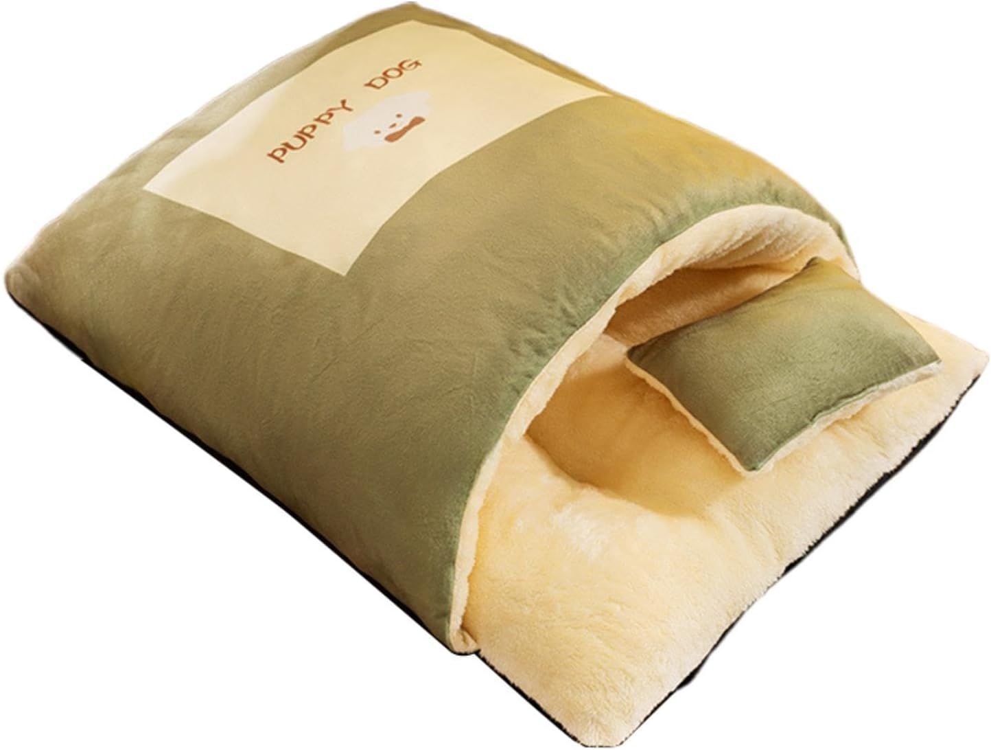 Fewnvwa Pet Bed Cat Sleeping Bag with Warm Pillow Semi-Enclosed Washable Puppy Small Dogs Bag Cave Cute Thermal Cushion For, L Green image number 1