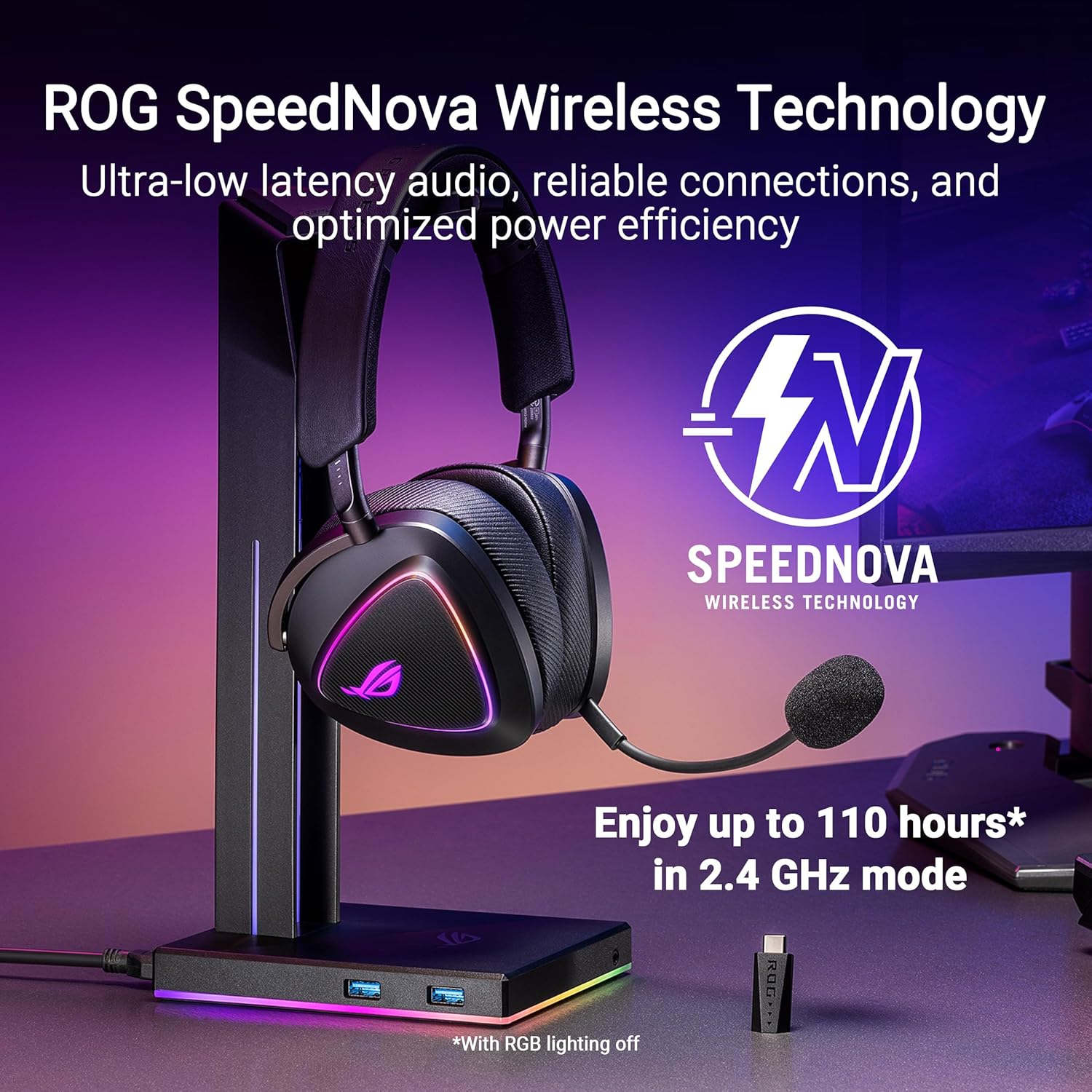 ASUS ROG Delta II Wireless Gaming Headset (50Mm Titanium Drivers, ROG Speednova, 10Mm Super-Wideband Mic, 153-HR Battery, Dualflow Audio, BT, 2.4Ghz, 3.5Mm, for PC, Switch, PS4, PS5, Xbox)- Black image number 5