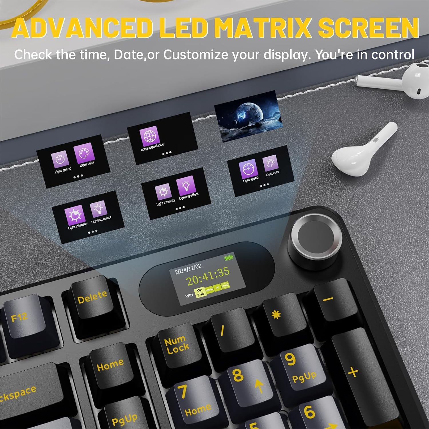 MAMBASNAKE &times; ATTACKSHARK X98 Wireless Mechanical Keyboard,Led Screen&Knob,Tri-Mode BT/2.4G/USB-C Gasket RGB Gaming Keyboard,Sound Dampening,Hot-Swappable, Pre-Lubed Linear Switches-Black