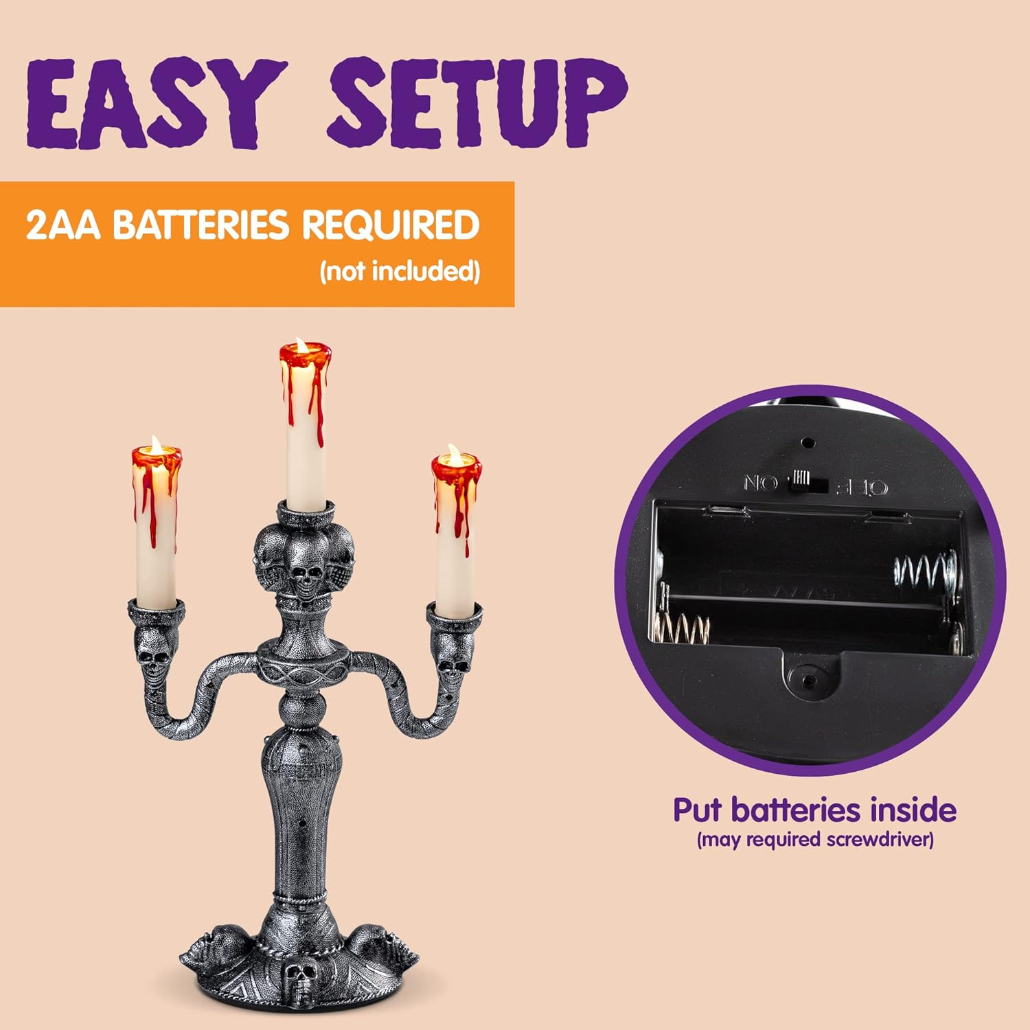 JOYIN 2 Pcs Skull Candelabra Halloween Decorations Indoor LED Lights Candles Holder Table Home, Scary Haunted House Mansion Decor image number 5