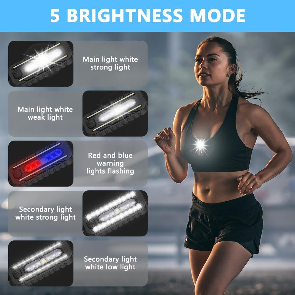 LED Clip Lamp, 5 Light Modes Running Light Small Headlamp Adjustable Headlamp USB Lamp IPX4 Waterproof Rechargeable Flashing Light with Red Light Lighting Effects for Jogging Camping image number 5