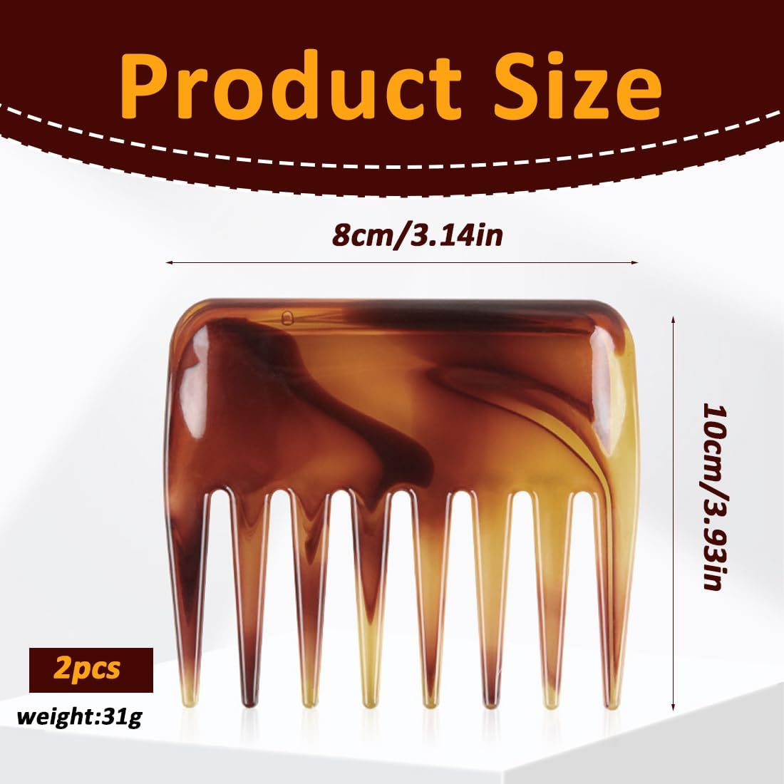 Pack of 2 Wide Comb Antistatic Retro Wide Tooth Hair Comb for Various Types of Hair Hair Comb image number 2